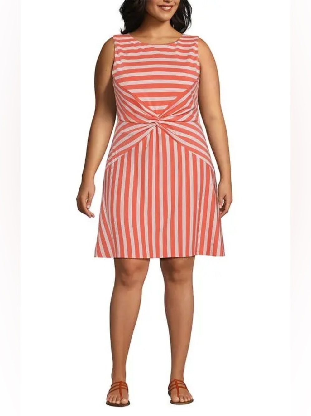 NWT Lands’ End Orange / Coral & White Stripe Twist-Front Sleeveless Dress
